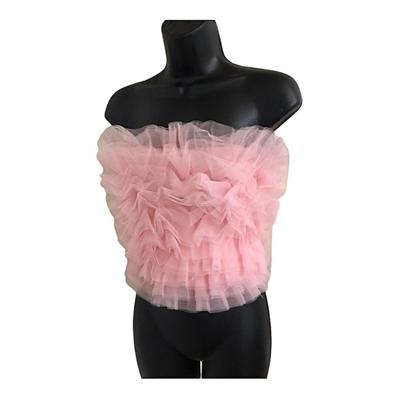 Pink chiffon mesh tulle strapless bustier style top size large brand new - Picture 1 of 15
